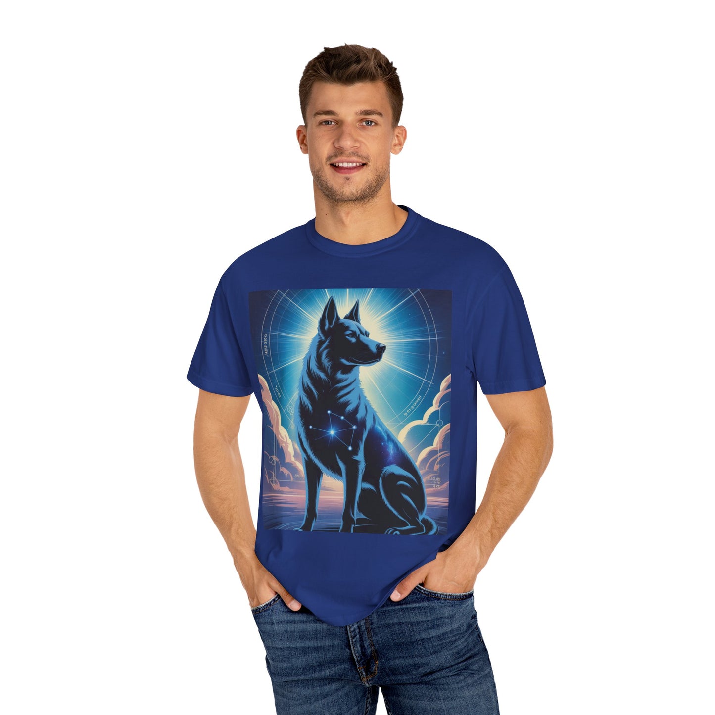 Cosmic Canine Men's T-shirt | Starry Dog Graphic Tee, Animal Lover Gift, Soft Cotton Top, Casual Wear, Unique Pet Shirt