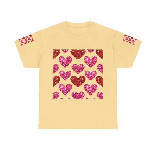 Sparkling Hearts Cotton Tee - Perfect for Valentine's Day & Love Celebrations