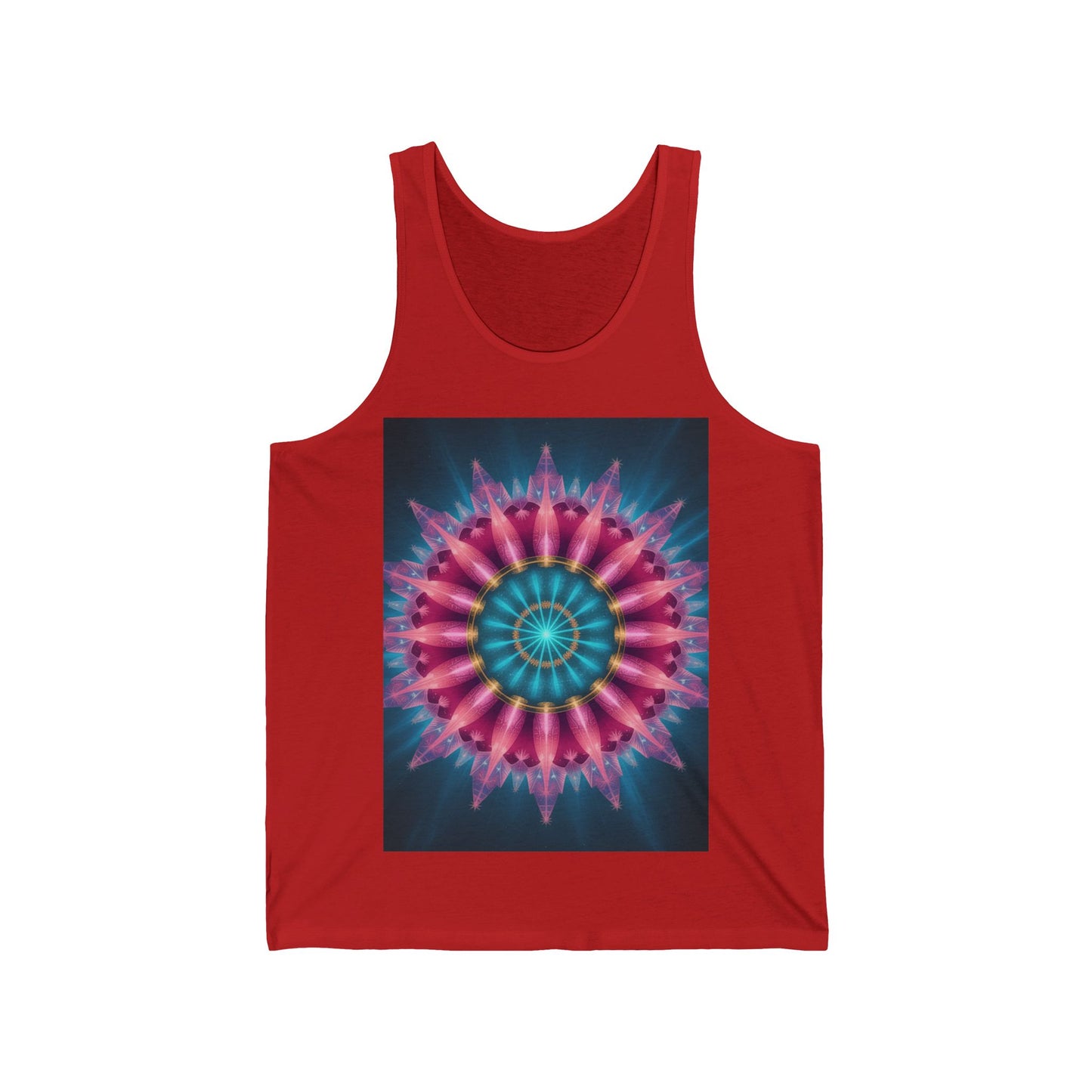 Colorful Mandala Women's Jersey Tank Top, Bohemian Style, Festival Wear, Beach Day Apparel, Unique Graphic Tee, Summer Essential