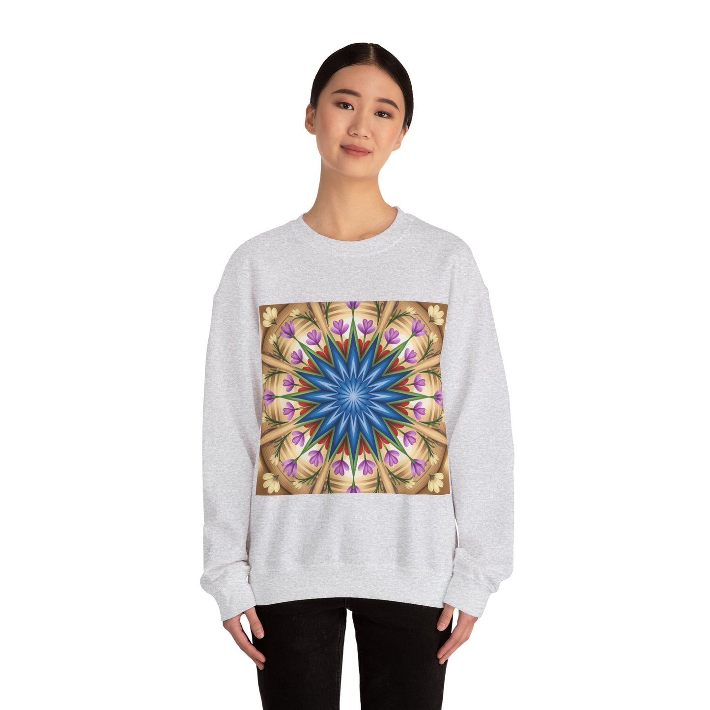 Kaleidoscope Floral Crewneck Sweatshirt, Cozy Sweater for Casual Style, Spring Fashion, Gift for Her, Mandala Art