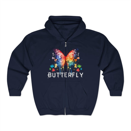 Butterfly Bliss Full Zip Hoodie - Colorful & Comfortable