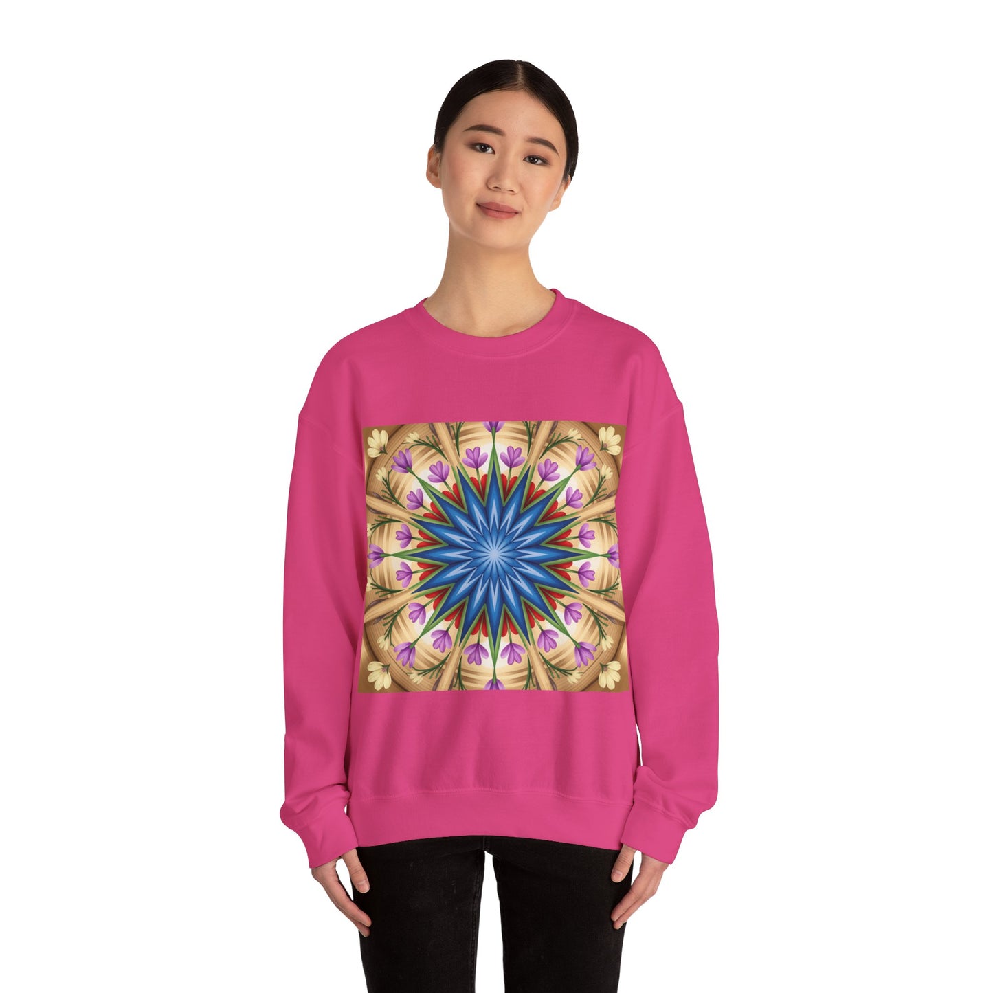 Kaleidoscope Floral Crewneck Sweatshirt, Cozy Sweater for Casual Style, Spring Fashion, Gift for Her, Mandala Art