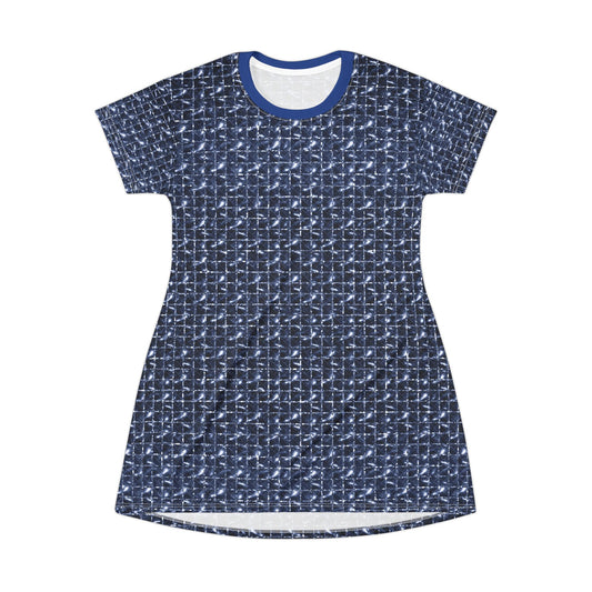 Navy Geometric Print T-Shirt Dress - Casual Comfort for Everyday Wear