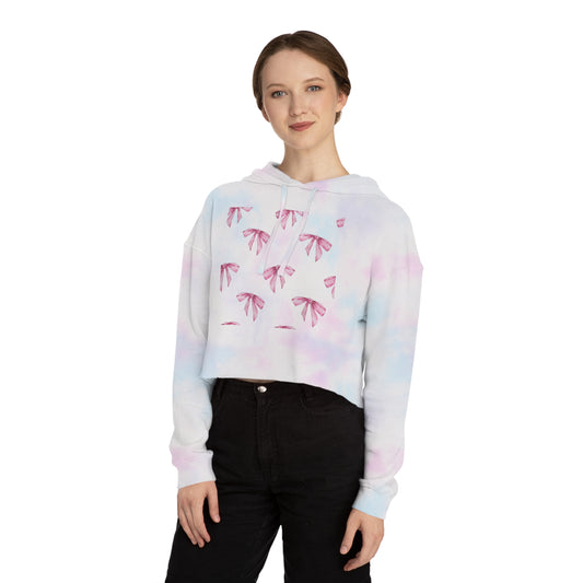Women’s Cropped Hooded Sweatshirt with Pink Floral Design - Trendy and Comfortable for Casual Outings