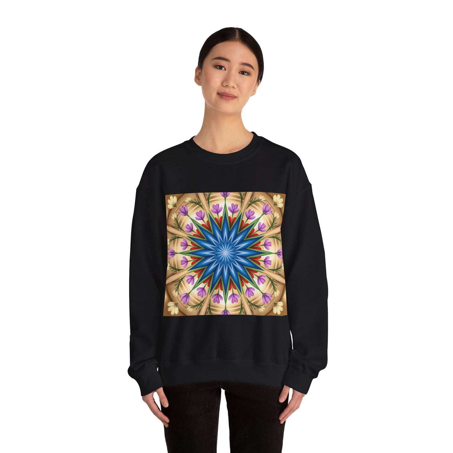 Kaleidoscope Floral Crewneck Sweatshirt, Cozy Sweater for Casual Style, Spring Fashion, Gift for Her, Mandala Art