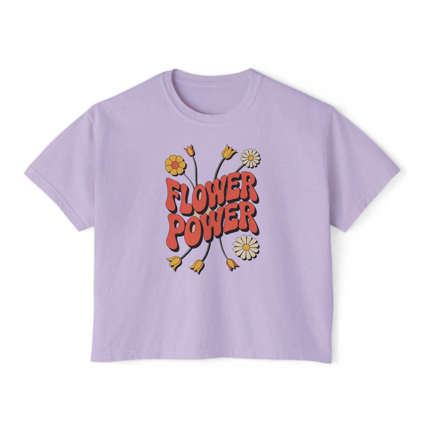 Flower Power Women's Boxy Tee, Vintage Inspired Top, Casual Streetwear, Boho Style Shirt, Perfect for Festivals, Everyday Wear