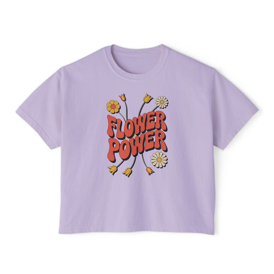 Flower Power Women's Boxy Tee, Vintage Inspired Top, Casual Streetwear, Boho Style Shirt, Perfect for Festivals, Everyday Wear