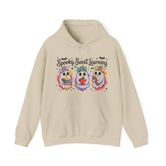 Spooky Sweet Learning Hoodie, Halloween Sweatshirt, Cute Ghost Design, Unisex Pullover, Cozy Gift for Teachers, Fun Spooky Season Apparel