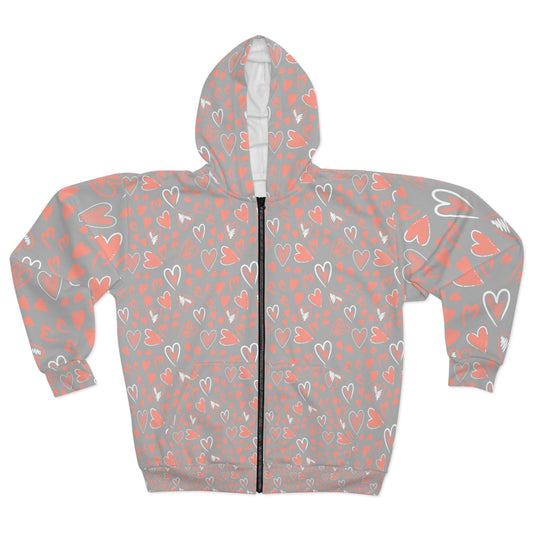 Valentine's Day Heart Pattern Zip Hoodie
