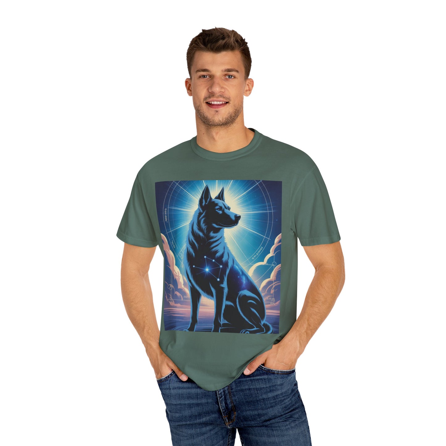 Cosmic Canine Men's T-shirt | Starry Dog Graphic Tee, Animal Lover Gift, Soft Cotton Top, Casual Wear, Unique Pet Shirt
