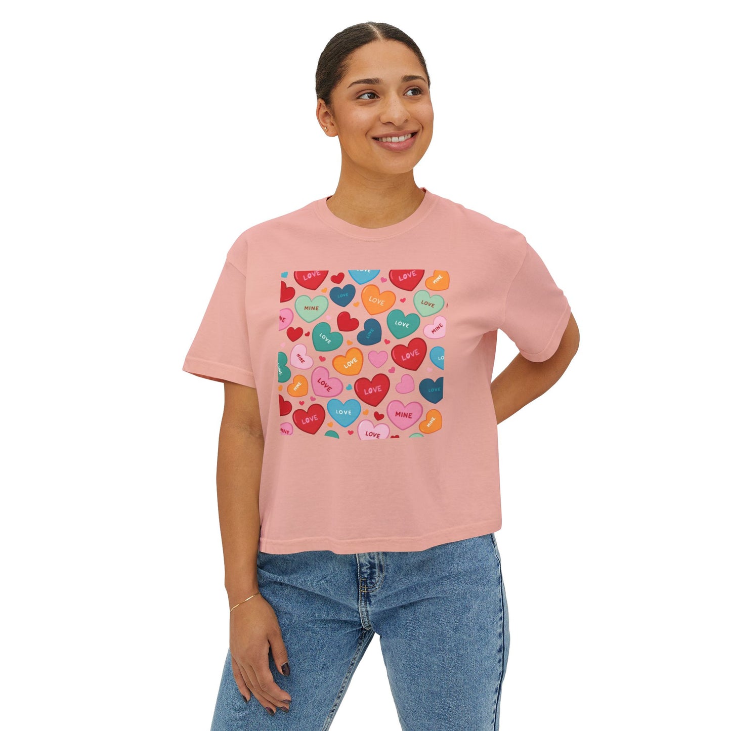 Camiseta Love Boxy para mujer - Estampado de corazones
