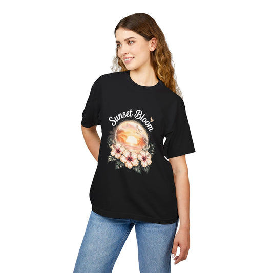 Sunset Bloom Heavy Tee | Soft Urban T-Shirt, Summer Outfit, Floral Graphic Tee, Beachwear, Gift for Her