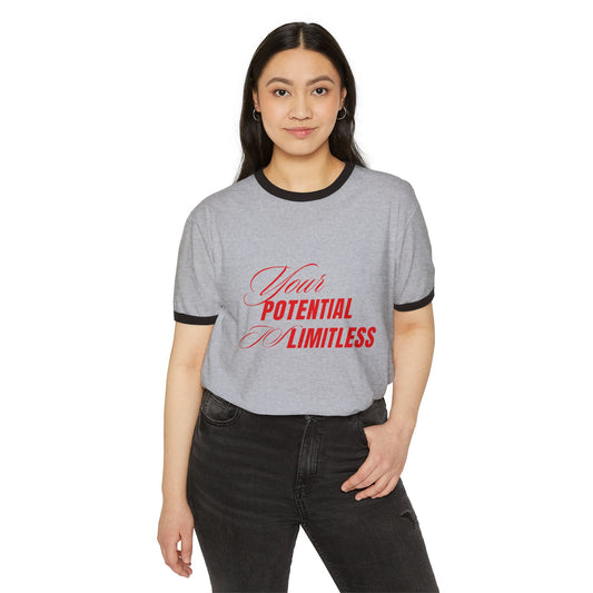 Women Cotton Ringer T-Shirt - "Your Potential Limitless" Inspirational Tee