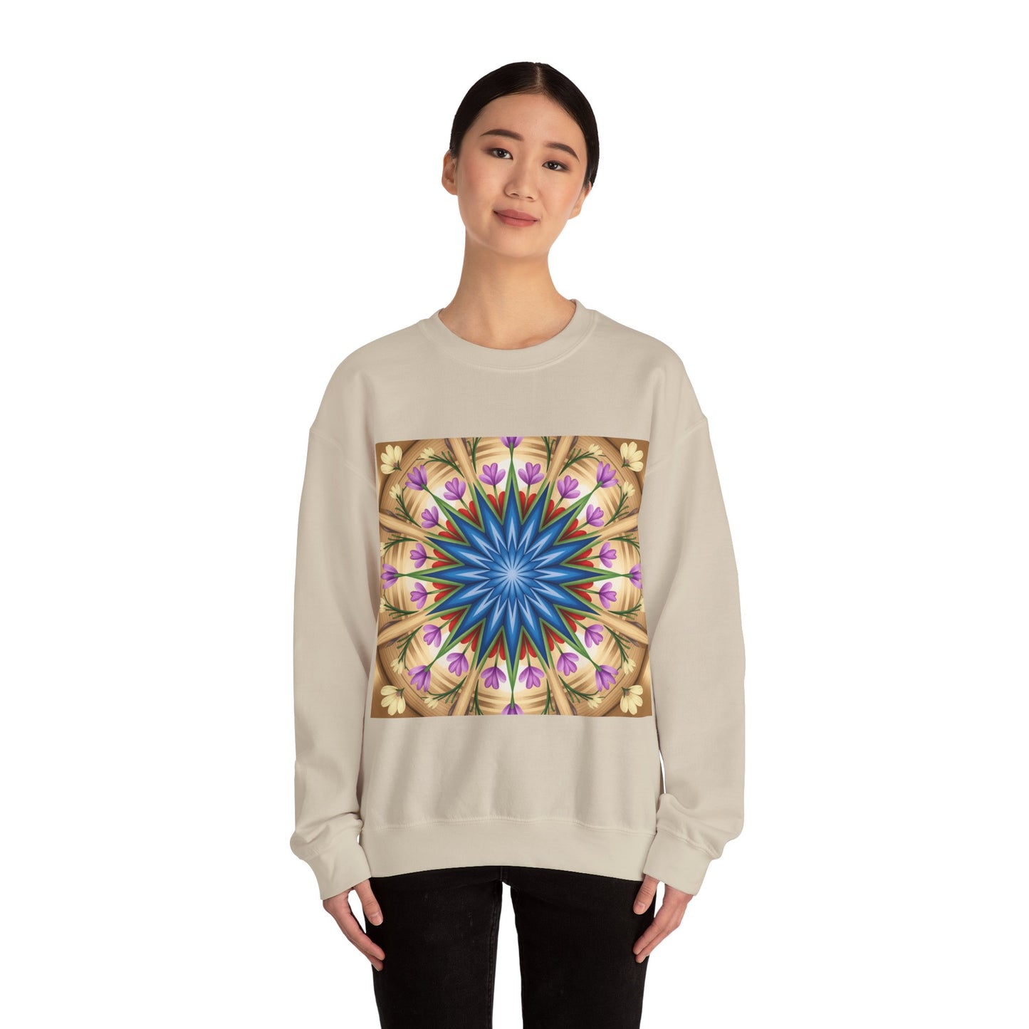 Kaleidoscope Floral Crewneck Sweatshirt, Cozy Sweater for Casual Style, Spring Fashion, Gift for Her, Mandala Art