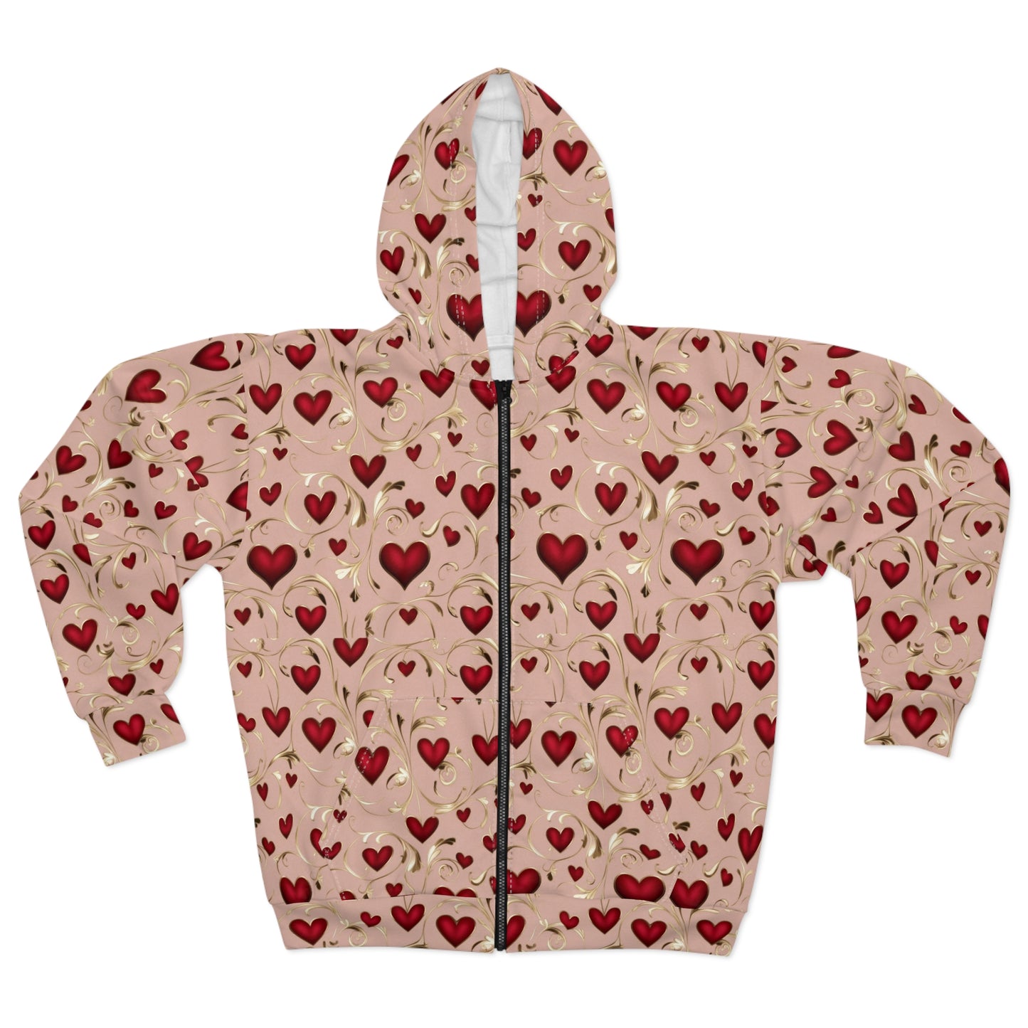Love Hearts Zip Hoodie - Cozy Valentine's Day Apparel