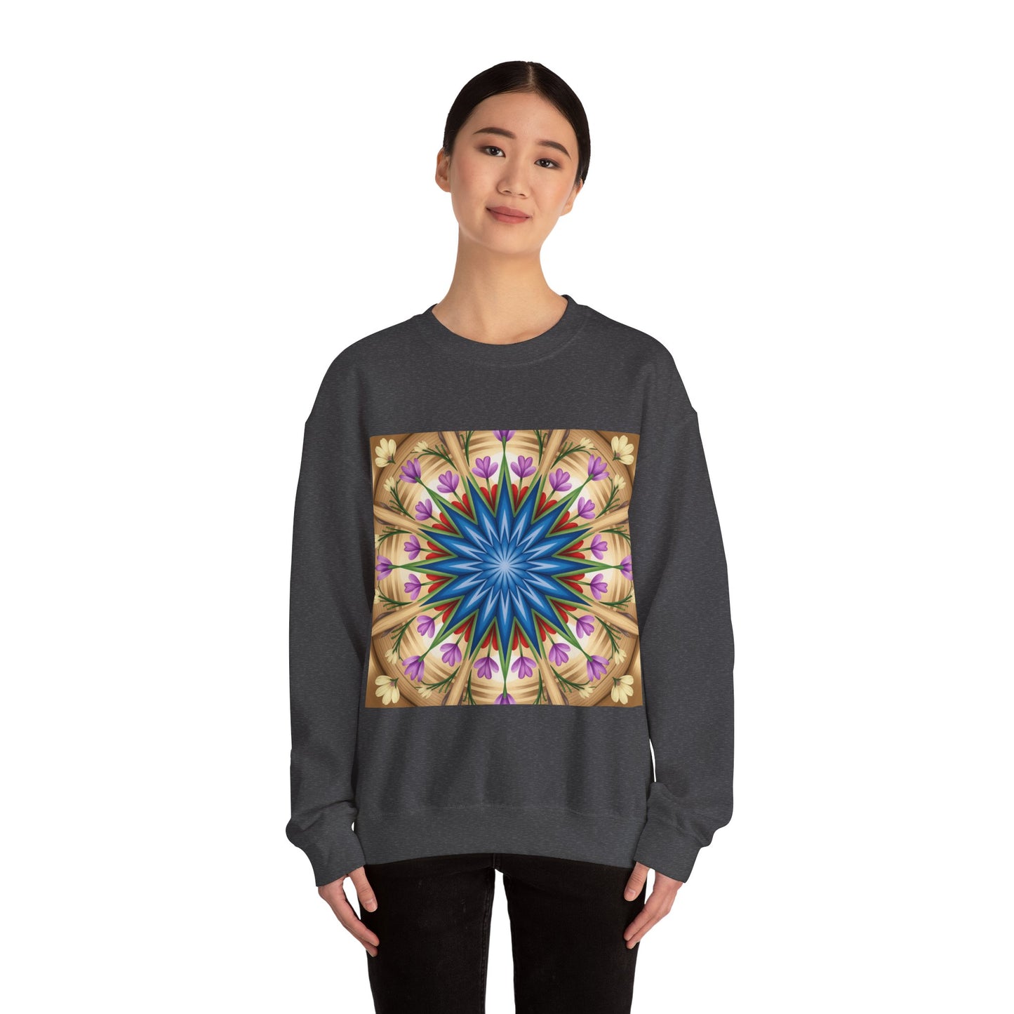 Kaleidoscope Floral Crewneck Sweatshirt, Cozy Sweater for Casual Style, Spring Fashion, Gift for Her, Mandala Art
